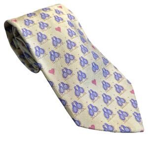 Ben Silver Cravate Tie Men’s Yellow Lovebirds Pattern 3.75” Silk Handmade 59L